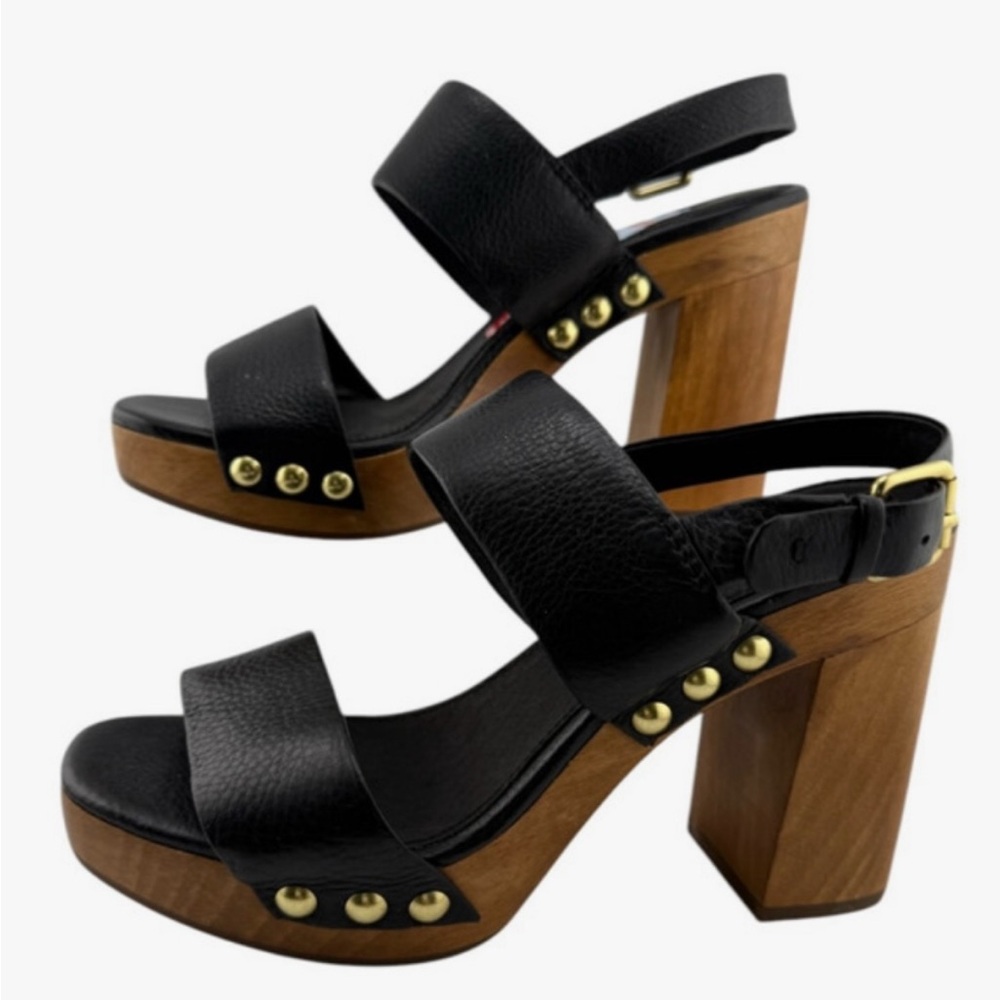 Frye Tori Black/Wooden Slingback Platform Sandal, Size 7.5
